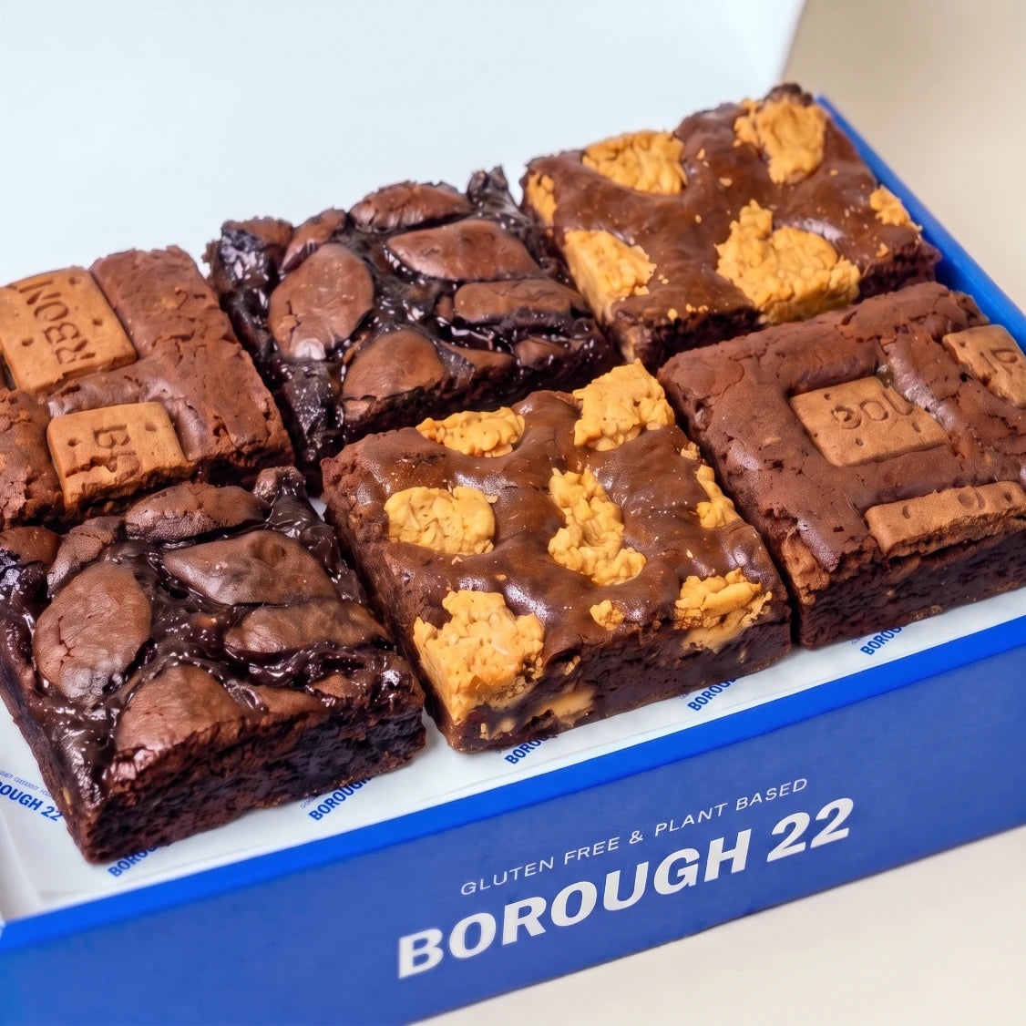 Gluten free vegan mixed ultimate brownie box, six brownies in three flavours